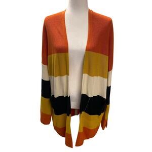 Magnolia Place Plus Sized Open Front Cardigan Striped Fall Colors Cotton